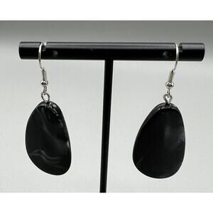 Jewelry Earrings Dangle Silver tone Posts Black Smokey Wisps Ovalish French Hook